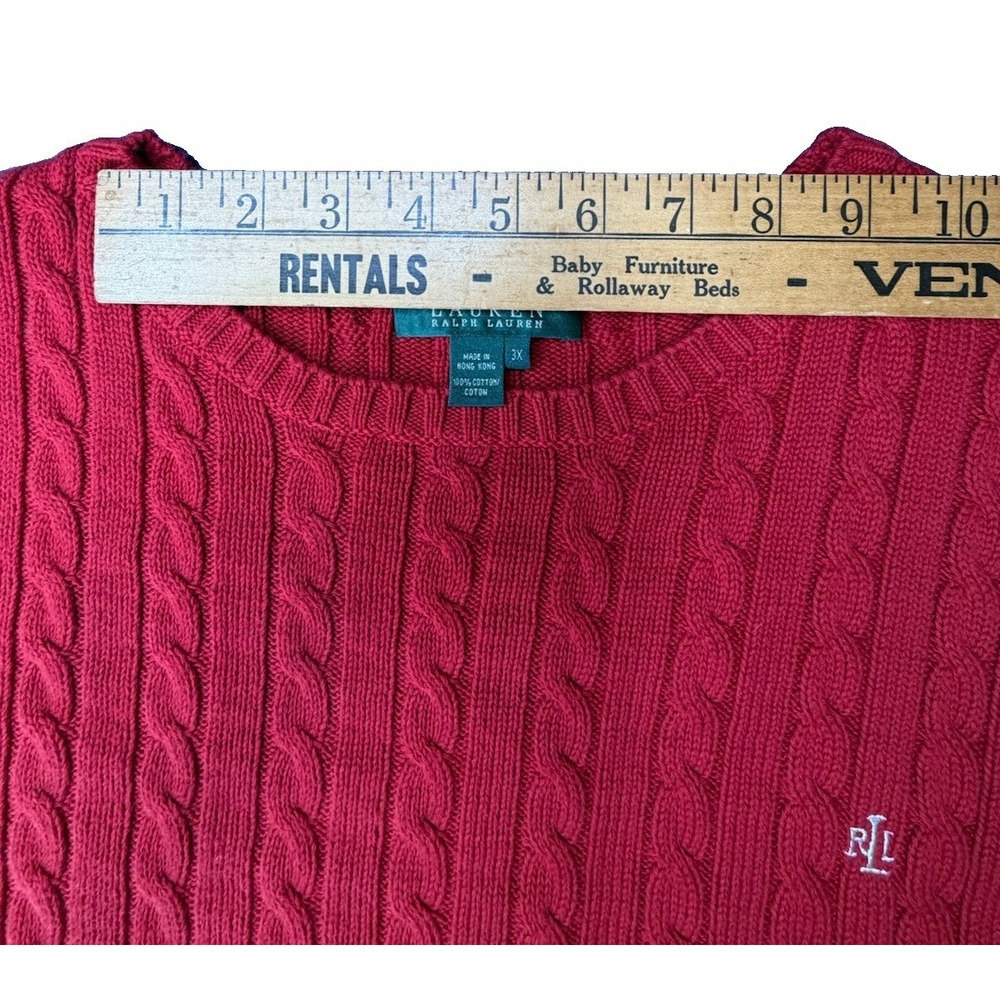 Lauren Ralph Lauren Women's Red Cotton Cable-Knit Crewneck Pullover Sweater 3X - Picture 7 of 11